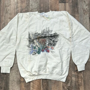 Vintage Northern Reflection Deer in Woods Cream Sweatshirt Small NWT